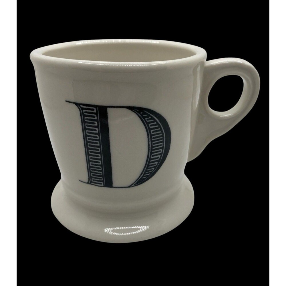 Anthropologie Monogram Letter D White Shaving Style Coffee Mug Cup Black Initial